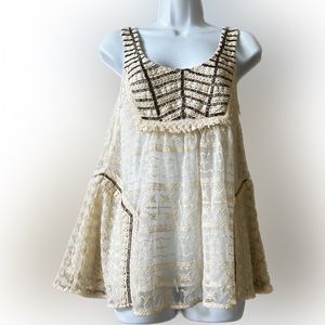 Vanessa Virginia Anthropologie stunning beaded embroidered sleeveless top 6P 💕